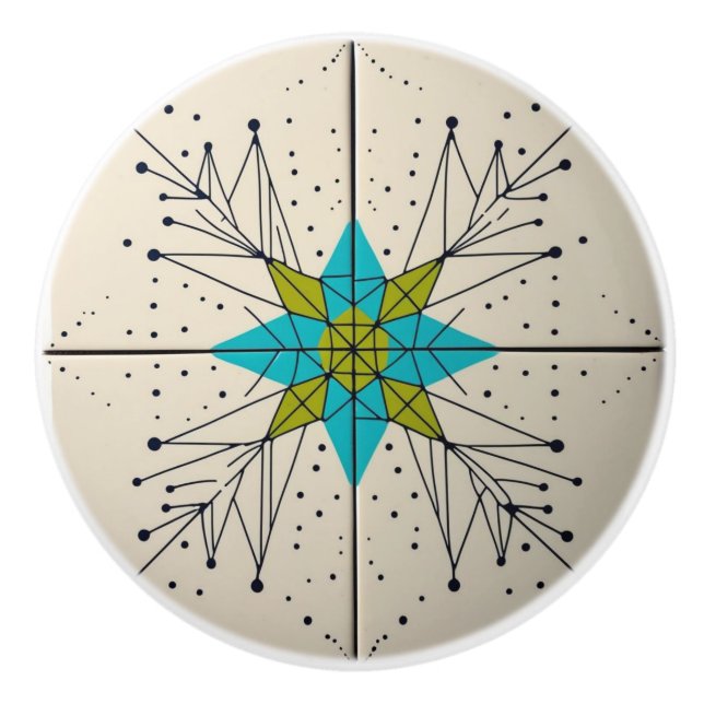 Retro Mid Century Modern Atomic Geometric Pattern Ceramic Knob (Front)