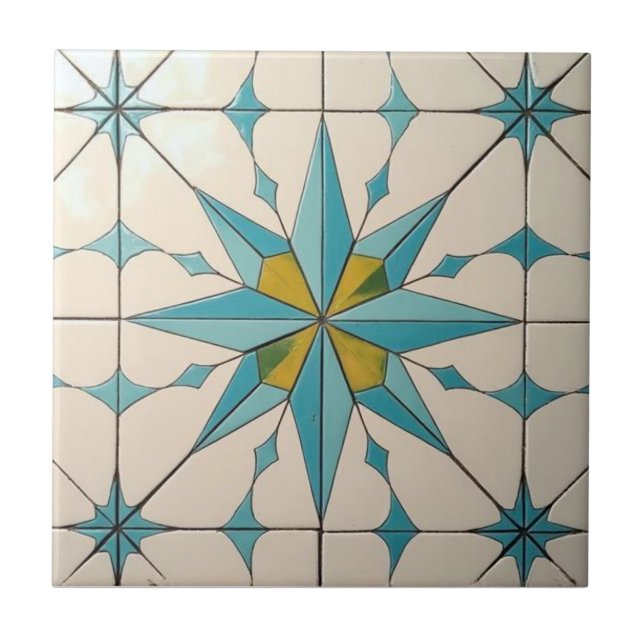 Retro Mid Century Modern Atomic Geometric Pattern Ceramic Tile (Front)