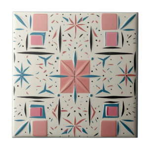 Retro Mid Century Modern Atomic Geometric Pattern Ceramic Tile