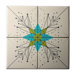 Retro Mid Century Modern Atomic Geometric Pattern Ceramic Tile