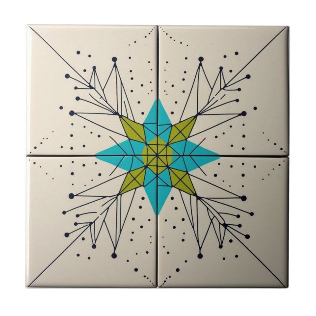 Retro Mid Century Modern Atomic Geometric Pattern Ceramic Tile (Front)
