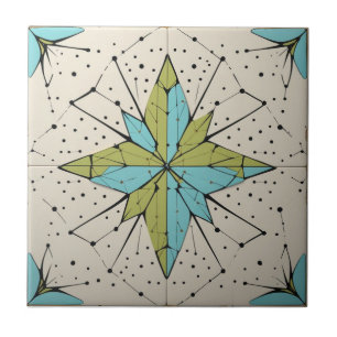 Retro Mid Century Modern Atomic Geometric Pattern Ceramic Tile