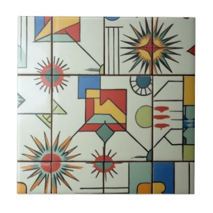 Retro Mid Century Modern Atomic Geometric Pattern Ceramic Tile