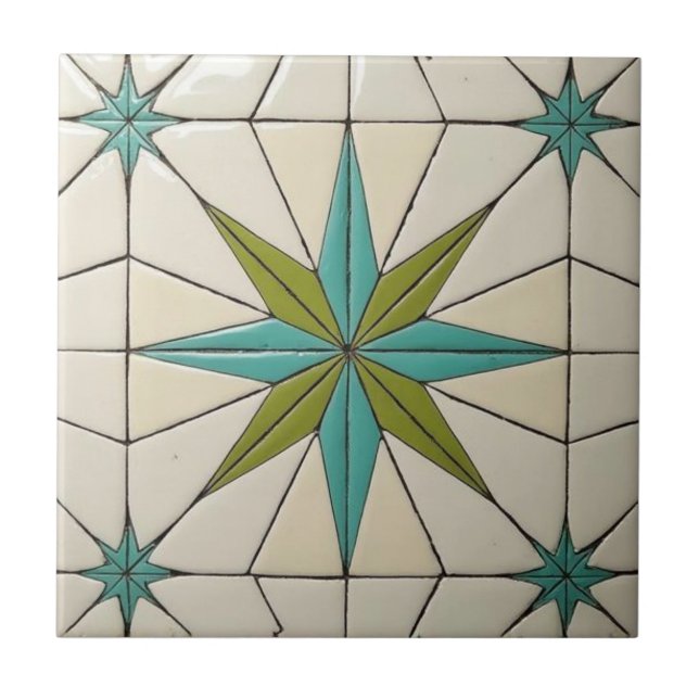 Retro Mid Century Modern Atomic Geometric Pattern Ceramic Tile (Front)