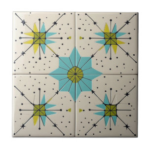 Retro Mid Century Modern Atomic Geometric Pattern Ceramic Tile