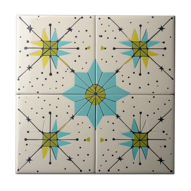 Retro Mid Century Modern Atomic Geometric Pattern Ceramic Tile (Front)