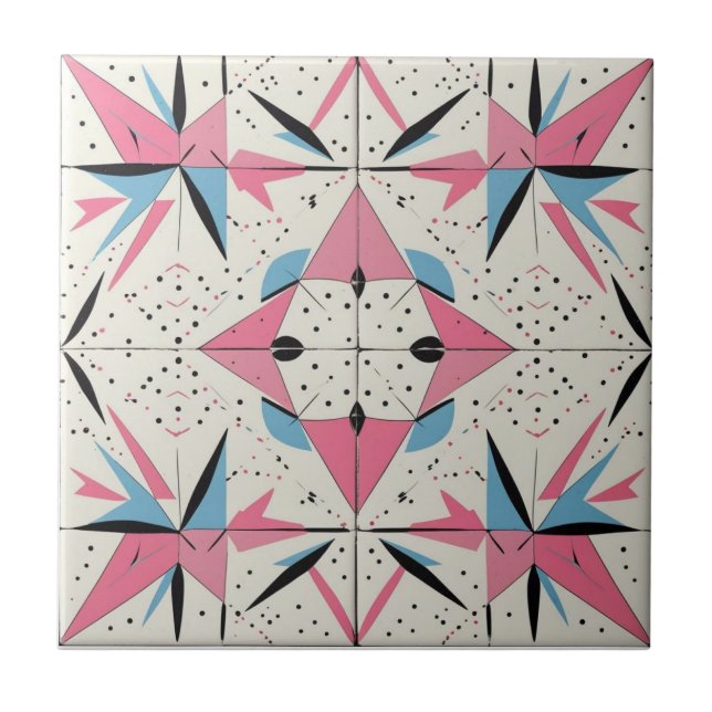 Retro Mid Century Modern Atomic Geometric Pattern Ceramic Tile (Front)