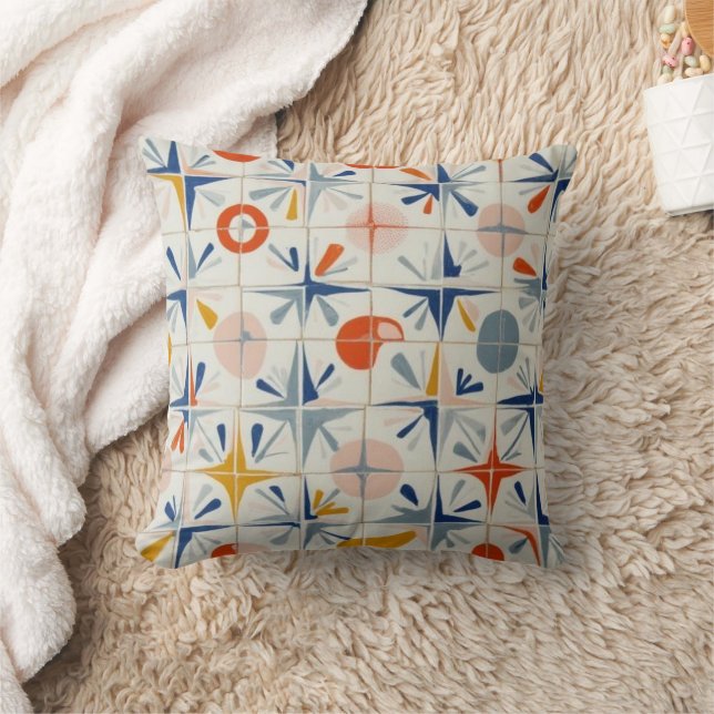 Retro Mid Century Modern Atomic Geometric Pattern Cushion (Blanket)