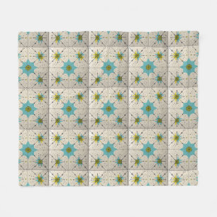 Retro Mid Century Modern Atomic Geometric Pattern Fleece Blanket