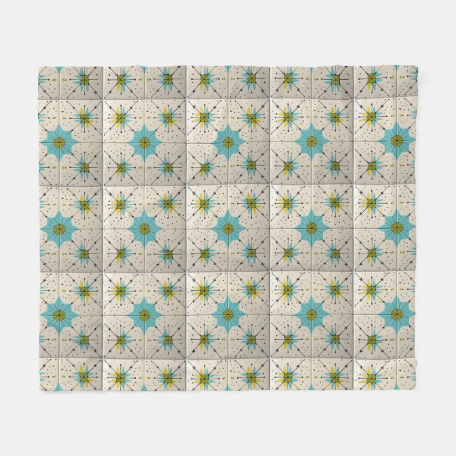 Retro Mid Century Modern Atomic Geometric Pattern Fleece Blanket (Front (Horizontal))