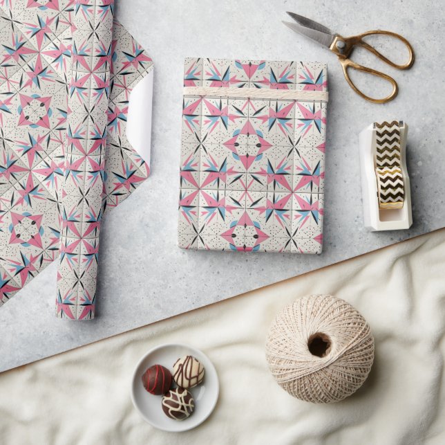 Retro Mid Century Modern Atomic Geometric Pattern Wrapping Paper (Crafts)
