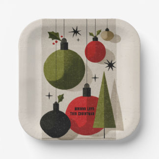 Retro Mid-Century Modern Christmas Ornaments Paper Plate