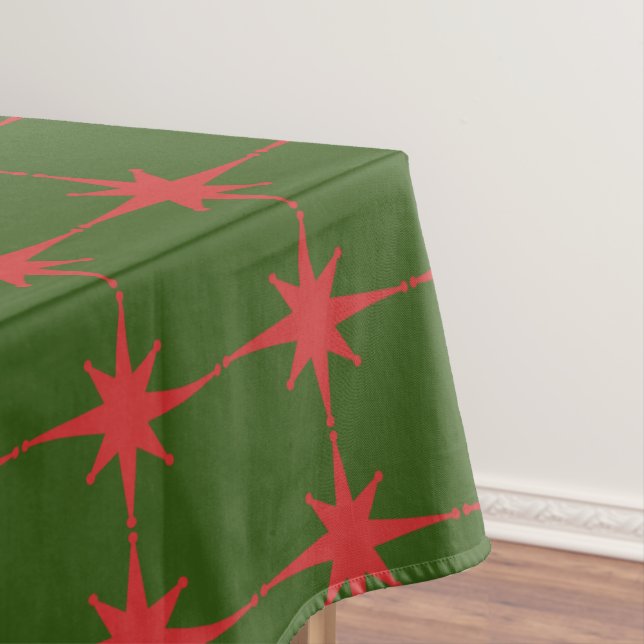 Retro Mid-century Modern Christmas Stars Pattern Tablecloth (In Situ)