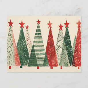 Retro Mid Century Modern Christmas Trees Holiday Postcard