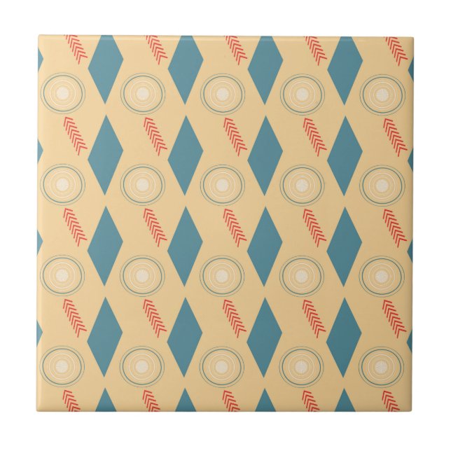 Retro Mid Century Modern Circles Arrows Diamonds Tile (Front)