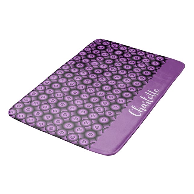 Retro mid century modern circles name monogram bath mat (Angled)