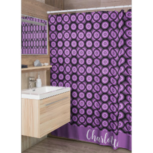 Retro mid century modern circles name monogram shower curtain