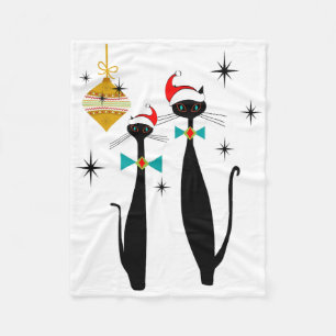 Retro Mid Century Modern Cool Cat Christmas  Fleece Blanket