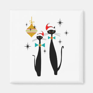 Retro Mid Century Modern Cool Cat Christmas Magnet