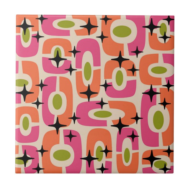 Retro Mid Century Modern Cosmic Abstract Pattern Ceramic Tile (Front)