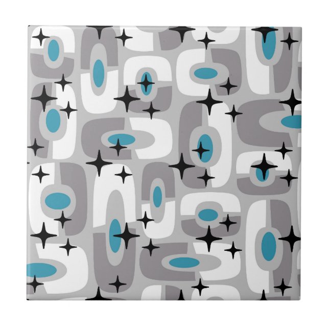 Retro Mid Century Modern Cosmic Abstract Pattern Ceramic Tile (Front)