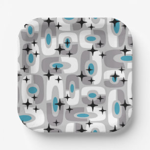 Retro Mid Century Modern Cosmic Abstract Pattern Paper Plate