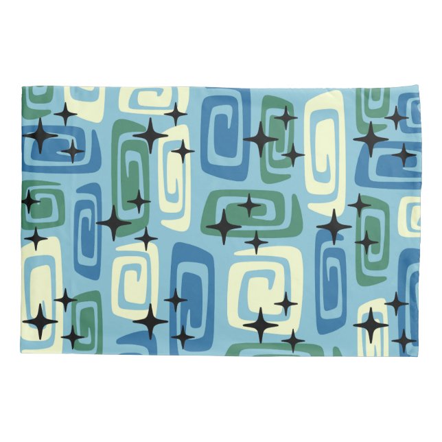 Retro Mid Century Modern Cosmic Abstract Pattern Pillowcase (Back)
