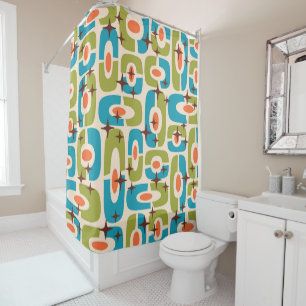Retro Mid Century Modern Cosmic Abstract Pattern Shower Curtain