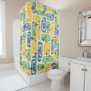 Retro Mid Century Modern Cosmic Abstract Pattern Shower Curtain
