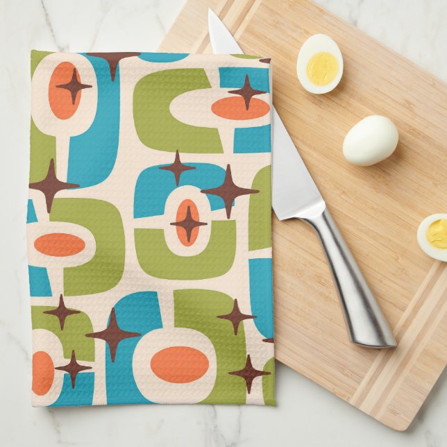 Retro Mid Century Modern Cosmic Abstract Pattern Tea Towel (Quarter Fold)