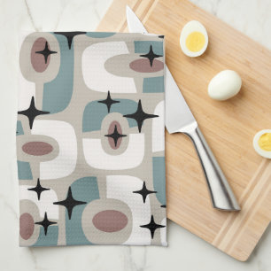 Retro Mid Century Modern Cosmic Abstract Pattern Tea Towel