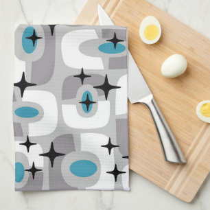 Retro Mid Century Modern Cosmic Abstract Pattern Tea Towel