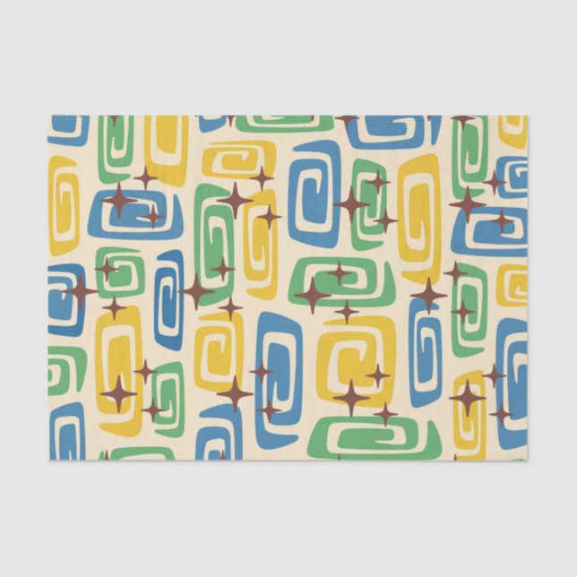 Retro Mid Century Modern Cosmic Abstract Pattern Tissue Paper (Front)