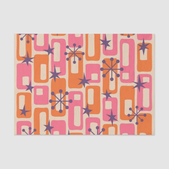 Retro Mid Century Modern Cosmic Abstract Pattern Tissue Paper (Front)