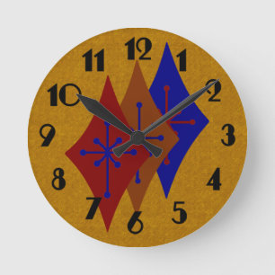 Retro Mid-Century Modern Diamond Starburst Gold Round Clock
