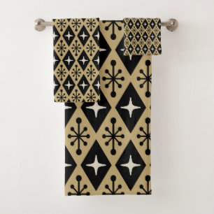Retro Mid Century Modern Diamond Starburst Pattern Bath Towel Set