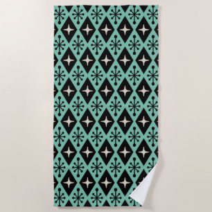 Retro Mid Century Modern Diamond Starburst Pattern Beach Towel