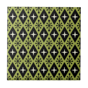 Retro Mid Century Modern Diamond Starburst Pattern Ceramic Tile