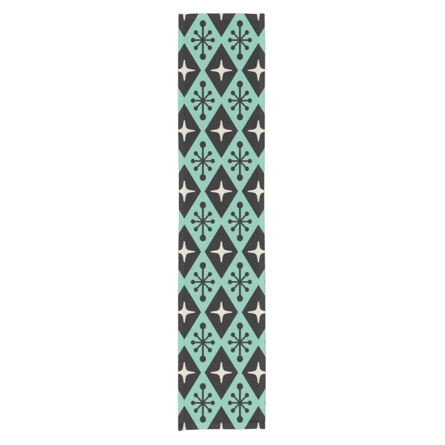 Retro Mid Century Modern Diamond Starburst Pattern Short Table Runner (Front)