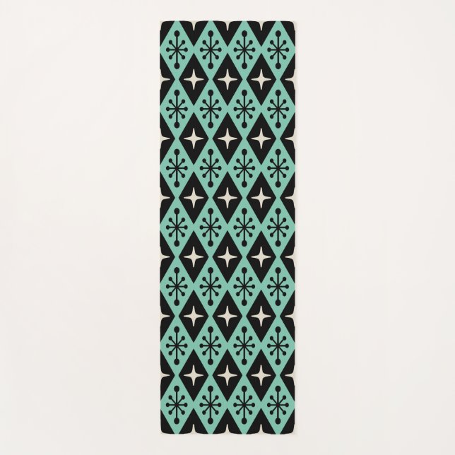 Retro Mid Century Modern Diamond Starburst Pattern Yoga Mat (Front)