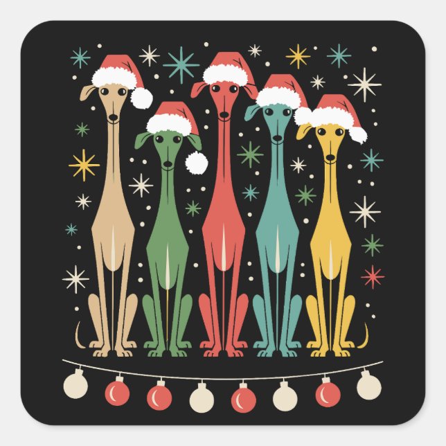 Retro Mid-Century Modern Dogs 50s 60s Style Xmas Square Sticker (Front)