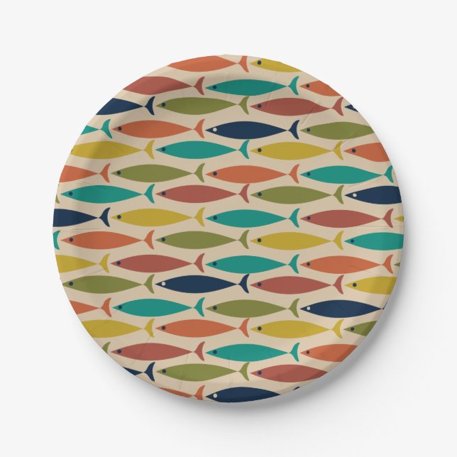 Retro Mid Century Modern Fish Pattern Paper Plate (Front)