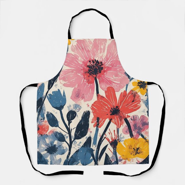 Retro Mid Century Modern Floral Design Apron (Front)