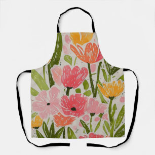 Retro Mid Century Modern Floral Design Apron
