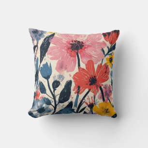 Retro Mid Century Modern Floral Design Cushion