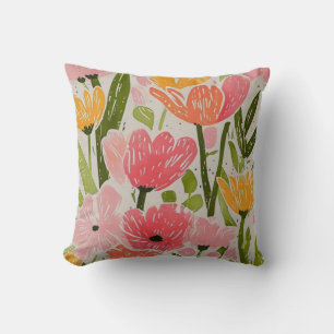 Retro Mid Century Modern Floral Design Cushion
