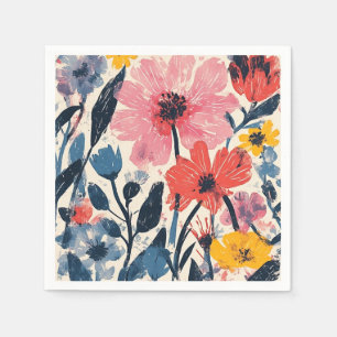 Retro Mid Century Modern Floral Design Napkin