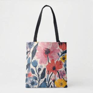 Retro Mid Century Modern Floral Design Tote Bag