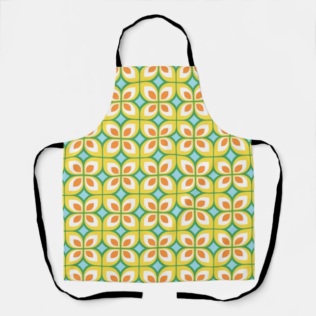 Retro Mid Century Modern Floral Pattern Apron (Front)