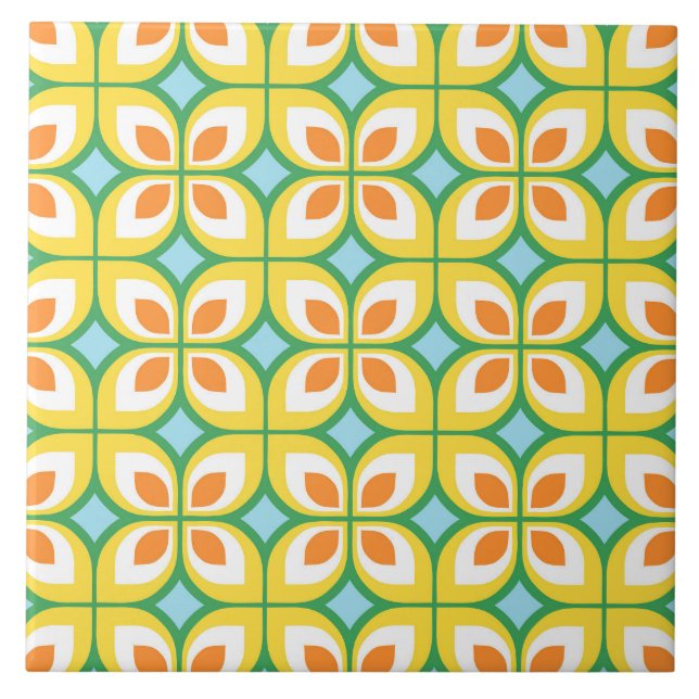 Retro Mid Century Modern Floral Pattern Ceramic Tile (Front)